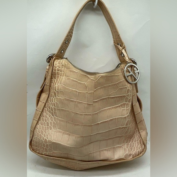 Francesco Biasia Beige Leather Animal Embossed Shoulder Bag Like New - Picture 2 of 9